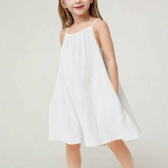 My Orders Gamivast Girl Jumpsuits Lightweight Solid Color Spaghetti Straps Short Rompers with Side Pockets Loose Casual Summer Casual Mini Dress White 4-5Y Vestidos De Verano Para Niña