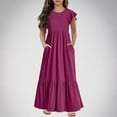 thumbnail image 1 of Gamivast Girls Dresses Size 10-12 Ruffle Short Sleeve Tiered Midi Dress Flowy Tiered Casual Beach Dress with Pockets Wine 6Y Vestidos De Verano Para Niña, 1 of 6