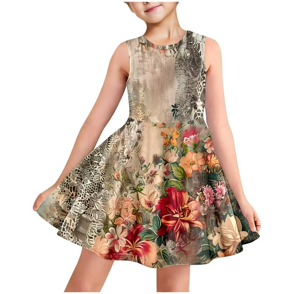 My Orders Gamivast Girls Dresses Size 10-12 Summer Sleeveless Floral Print Midi Dresses Beach Dress Kids Crewneck A Line Sundress 11Y Vestidos De Verano Para Niña