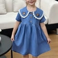 thumbnail image 1 of My Orders Gamivast Girls Spring Summer Dress Embroidery Lapel Ruffle Short Sleeve Denim Dress Causal A-Line Summer Beach Sundress Blue Vestidos De Verano Para Niña, 1 of 5