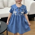 thumbnail image 1 of My Orders Gamivast Girls Spring Summer Dress Embroidery Lapel Ruffle Short Sleeve Denim Dress Causal A-Line Summer Beach Sundress Blue Vestidos De Verano Para Niña, 1 of 5