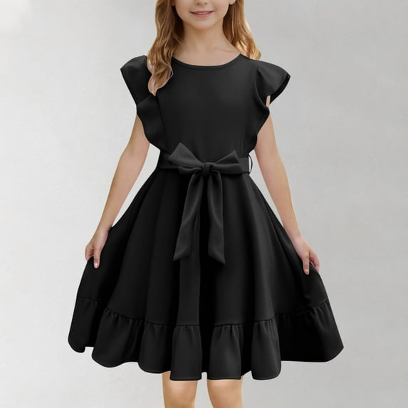 My Orders Gamivast Girls Summer Dress Ruffle Sleeve Sundresses Flowy Crewneck Casual Long Midi Dresses for Teens Vacation Casual Beach Dress Black 14Y Vestidos De Verano Para Niña