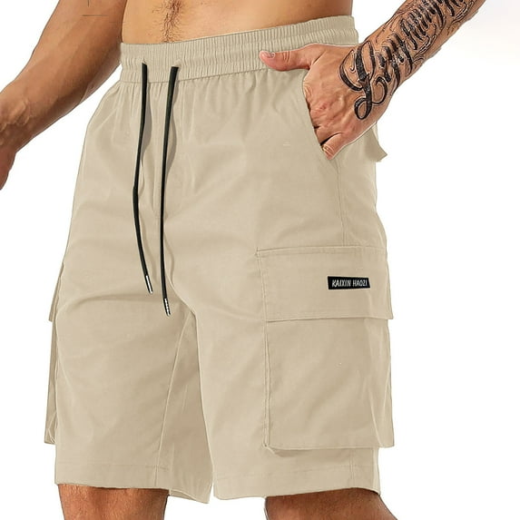 Gamivast Men Hiking Cargo Shorts with Belts Elastic Waist Nylon Quick Dry Water Camping Travel Trekking Summer Shorts Beige M Pantalones De Hombre