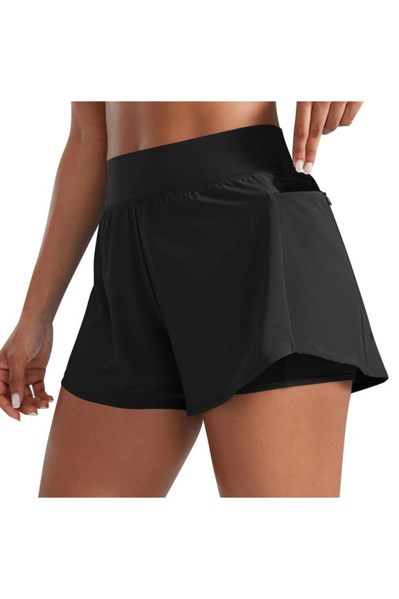 Shorts for Women High Waisted Quick Dry Workout Athletic Shorts Track & Field Brief Lined Running Shorts Stretch Wicking Black XXL Pantalones Capri Para Mujer