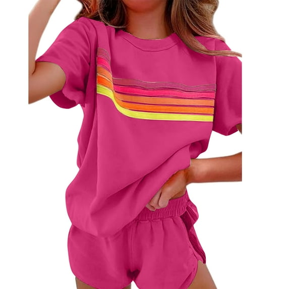 My Orders Gamivast Two Piece Sets for Women Striped Color Block Sweatsuit Oversized Short Sleeve Tops and Shorts Lounge Sets Summer Workout Outfits Pink XL Camisas Para Mujer