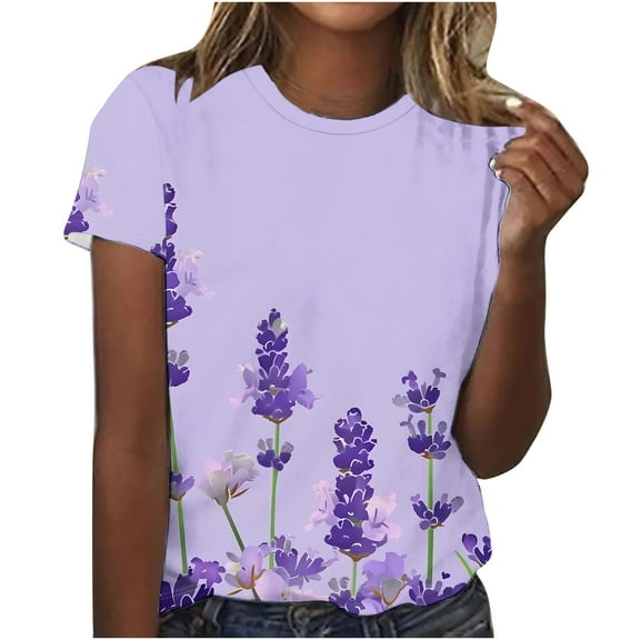 Lightweight Tops & Blouses Graphic T Shirts Loose Sleeveless Tops For Women Y2K Womens Tops Dressy Casual Short Sleeve Round Neck Generic Womens Tops