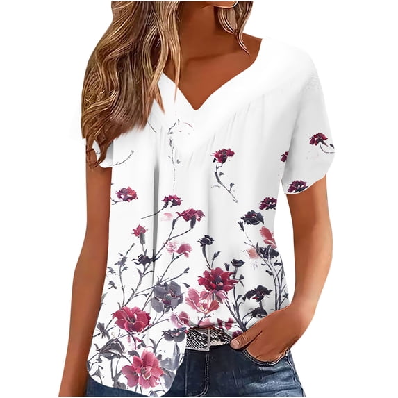 My Orders Lightweight Tops & Blouses Plus Size Blouses for Women V Neck Yoga Tops Women Long Length Summer Tops With Short Sleeves for Women Over 50 Warehouse Today Shipping