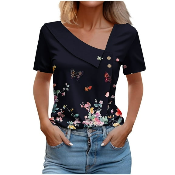 Lightweight Tops & Blouses Shirts for Women Trendy Summer 2025 Placed Recently By Me Women Casual Tops And Blouses Hawaiian Shirts Blue