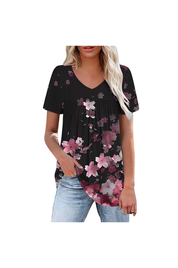 Lightweight Tops & Blouses Womens T Shirts Casual V Neck Women's Summer Tops, Tees & Blouses Women Short Sleeve Tops Dressy Casual Generic Brand Tops for Women