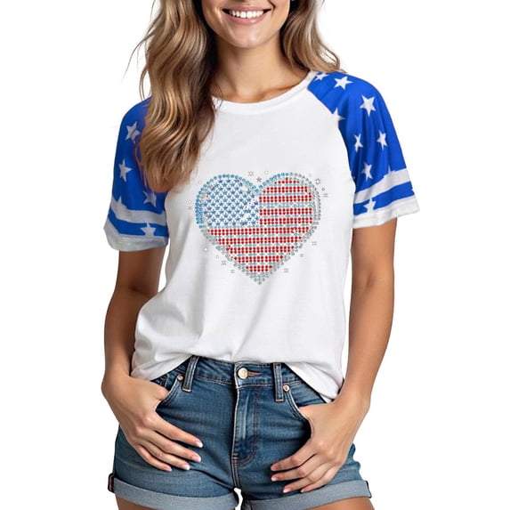 Xdegoge 4Th of July Shirts for Women Patriotic Usa Tops Short Sleeve Raglan American Flag T Shirt Summer Crew Neck Blouses Casual Graphic Tee