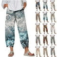 thumbnail image 1 of My Orders Placed By Me! QATAINLAV Wamen Linen Capri Pants Casual Elastic High Waisted Petal Hem Cropped Pant Trendy Floral Printed Capris Plus Size Summer Beach Vacation Clothes Multicolor XL, 1 of 6