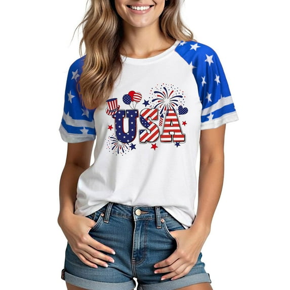 Placed Recently By Me 4Th of July Shirts for Women Short Sleeve Raglan American Flag T Shirts Summer Crew Neck Blouses Patriotic Usa Tops Casual Graphic Tee Shirts Save for Later List