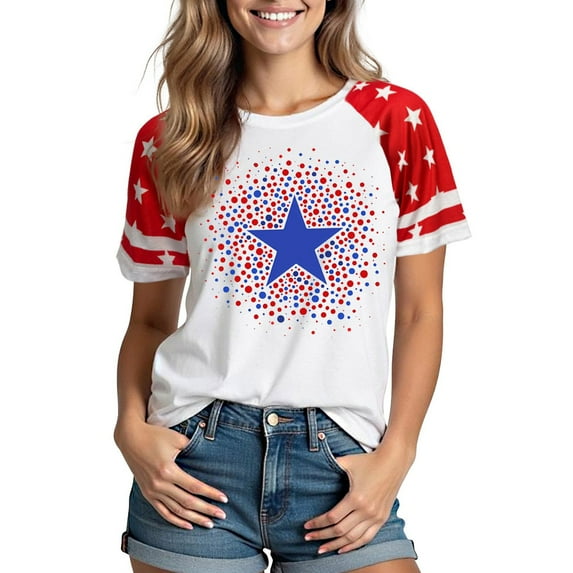 Xdegoge 4Th of July Shirts for Women Patriotic Usa Tops Short Sleeve Raglan American Flag T Shirt Summer Crew Neck Blouses Casual Graphic Tee