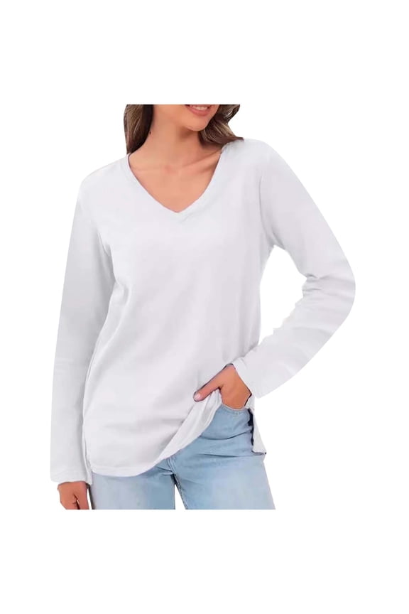My Orders Placed T Shirts for Women Loose Fit Cotton White Tops for Women Dressy Long Sleeve Blouses for Women V Neck White Tunic Tops for Women Loose Fit Dressy Long Sleeve