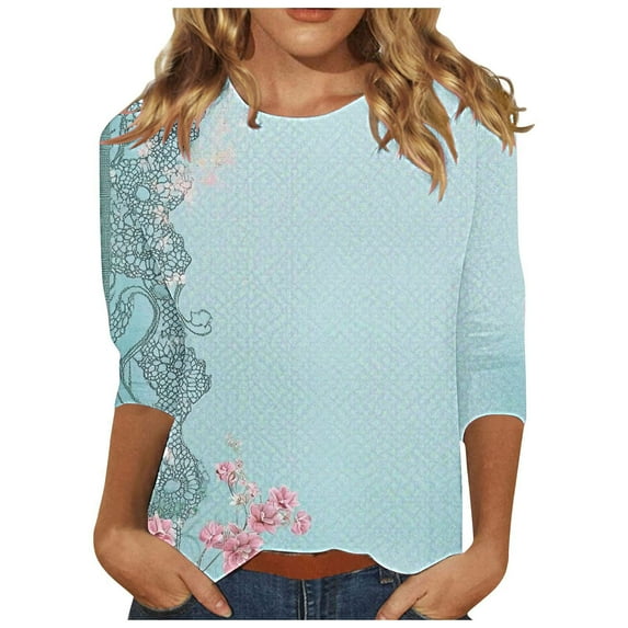SHE IS My Orders Placed Womens Tops 3/4 Sleeve,Crewneck Shirts Women Business Tops for Women Plus Long Sleeve Blouses for Women Dressy Petite Vintage Shirts for Women 1950s