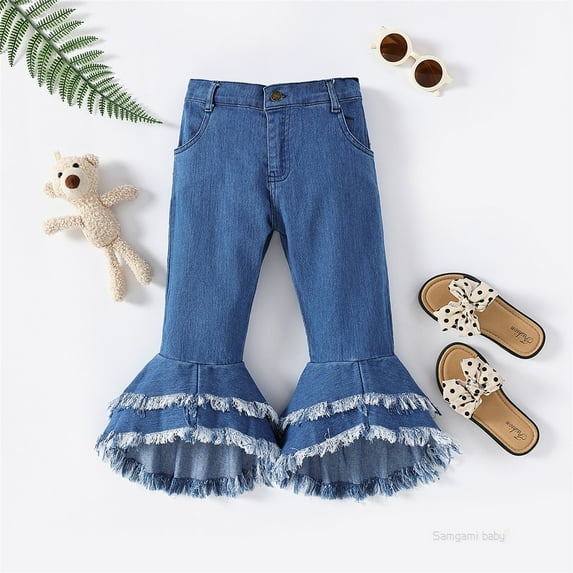 Xdegoge Girls Jeans Flowy Loose Long Trousers Flare Pants for Girls Travel Lightweight Girls Uniform Pants Teen Girl Gifts Trendy Stuff 5T Pantalones Vaqueros Para Niñas