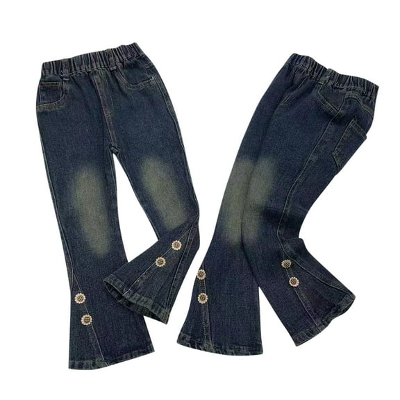 Xdegoge Girls Jeans Open Bottom Girls Casual Pants Vacation Elastic Waist Jeans Minimalist Girls Uniform Pants Teen Girl Gifts 3T Pantalones Vaqueros Para Niñas