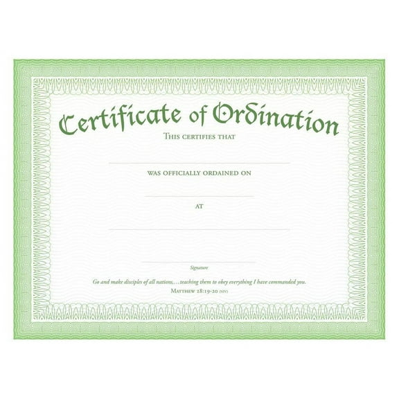 Ordination Certificate - Premium Stock, Foil Embossed (Pk of 6)