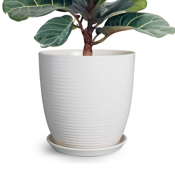 Ordivic 12in × 12in × 11.5in White Ceramic Planter with Saucer, Large Indoor Plant Pot for Big Houseplants