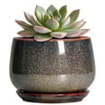 thumbnail image 1 of Ordivicd 6 inch Dark Reactive Glaze Round Ceramic Planter Pot with Drainage Hole & Saucer, Small Indoor Succulent Cactus Plant Pot for Home Windowsill Decor, Gift for Plant Lovers Women, 1 of 8