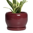 thumbnail image 1 of Ordivic 6 inch Glossy Red Ceramic Planter with Saucer & Drainage Hole, Small Tall Ceramic Planter for Snake Plants Office Home Decor, 1 of 6