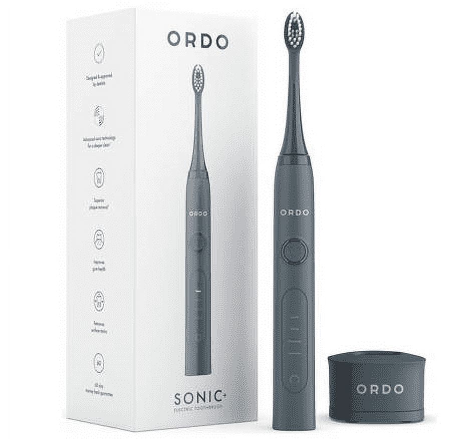 Ordo Sonic Electric Toothbrush Advanced Smart Tech with 4 Brushing Modes Fast Rechargeable Battery and Silicone-Polishing Element USB Charger for Adults Black Charcoal Grey