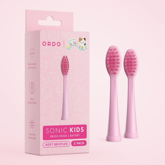 Ordo - Kids Battery Toothbrush Heads - Squishmallows Auggie - Pink - 2 Pack