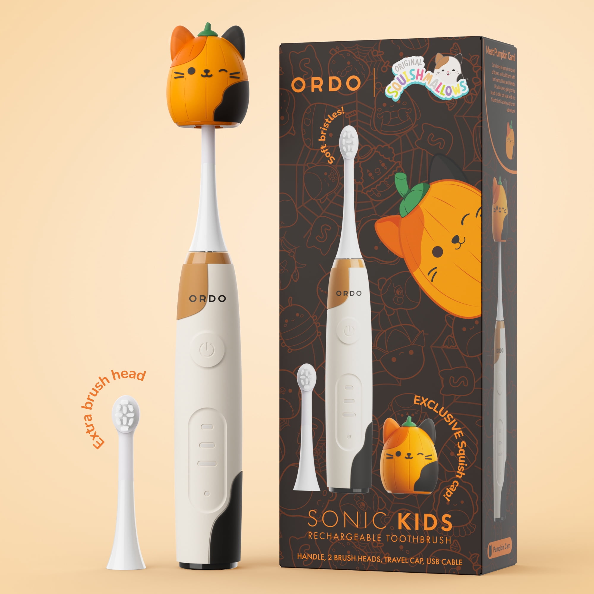 Ordo Sonic Kids Rechargeable Toothbrush Squishmallows Pumpkin Cam