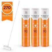 Yecaye Large Lint Roller with Long Handle for Floor, 270 Sheets Total, 3 Count