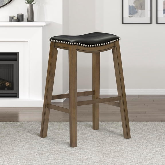 Ordway Solid Wood Bar Stools - Saddle Bar Height Stools for Transitional Dining, Table Height Seating for Versatile Seating Options, Perfect for Casual Entertaining Spaces, 30"SH, Black
