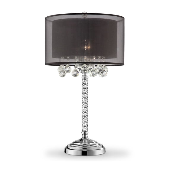 ORE International 30" Tall Table Lamp "Effleurer", Silver finish and Crystal Accents, Black Shade