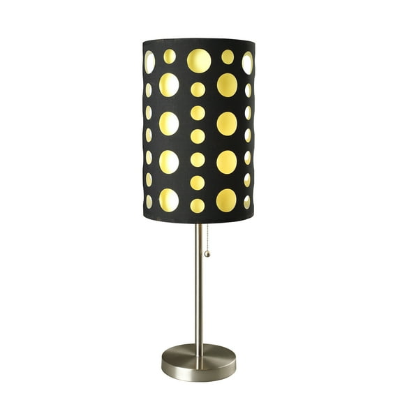 ORE International Metal Table Lamp with Black and Yellow Shade in Silver