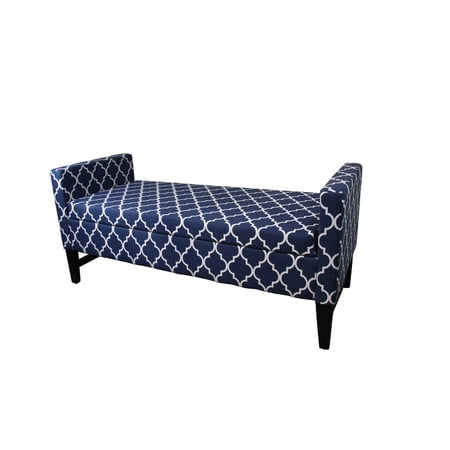 ORE International 23.5" Diagonal Moroccan Stripes Denim Blue Storage Bench-Color:Blue,Material:Wood,Polyester Fabric:3%,Polyurethane Foam:97%
