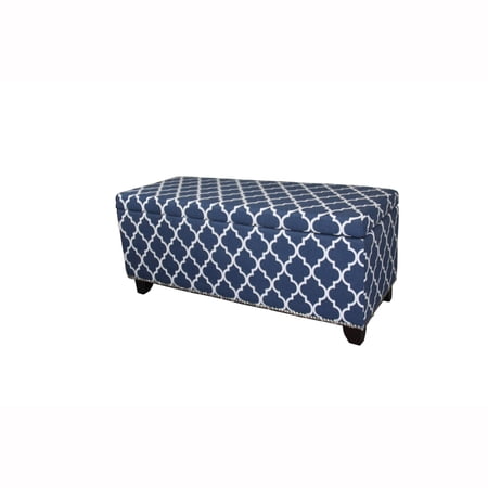 ORE International 18" Diagonal Moroccan Stripes Denim Blue Storage Bench-Color:Blue,Material:Wood,Polyester Fabric:3%,Polyurethane Foam:97%