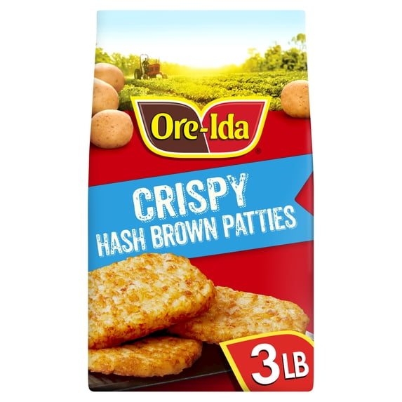 Ore-Ida Crispy Hash Brown Patties Shredded Frozen Potatoes, 1 Bag, for Easy Breakfast Sides, Gluten-Free, 3 lb