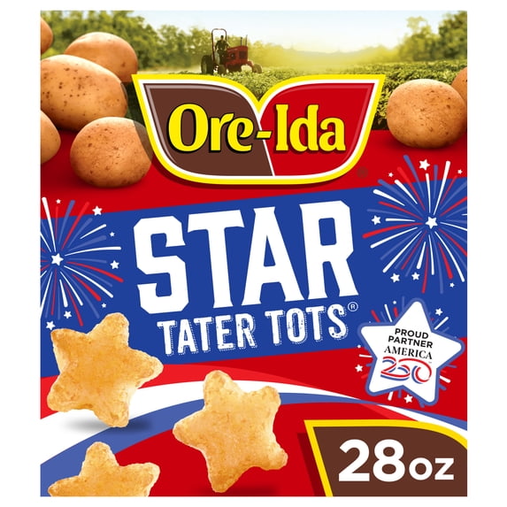 Ore-Ida Star Shaped Tater Tots Seasoned Shredded Frozen Potatoes, 1 Bag, for Easy Snacks and Dinner Sides, Gluten-Free, 28 oz