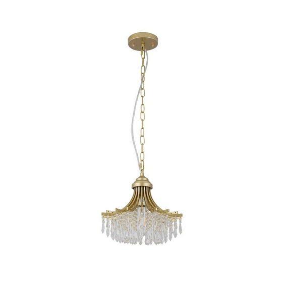 Ore International 11.75" Dia X 10" H Single Bulb Matte Gold Glass Fan Shape Pendant Chandelier