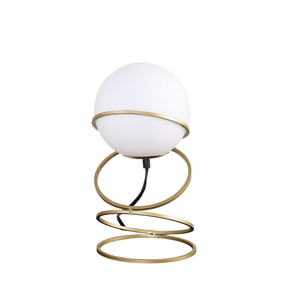 Ore International 13.5" H Glass Globe Matte Gold Spiral 4 Ring Metal Stand Table Lamp