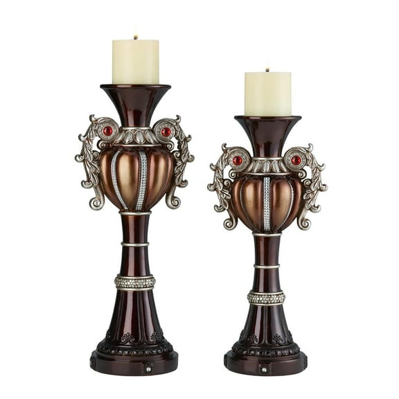 Ore International 16", 18" Delicata Bronze Silver Candleholder Set Of 2
