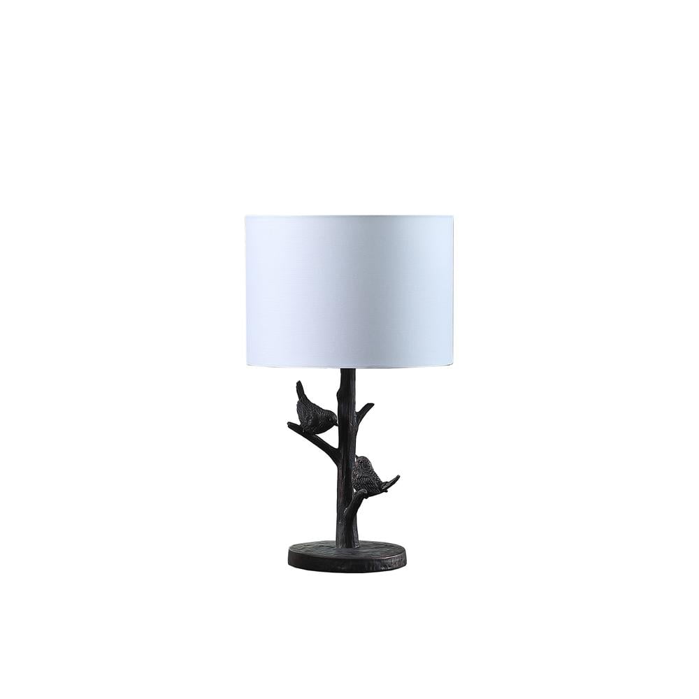 18" Bronze Sparrow Birds on Tree Table Lamp with White Drum Shade
