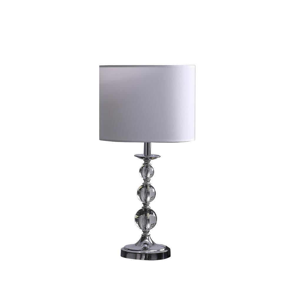 19.75" White Linen Drum Shade Crystal Orbs Table Lamp