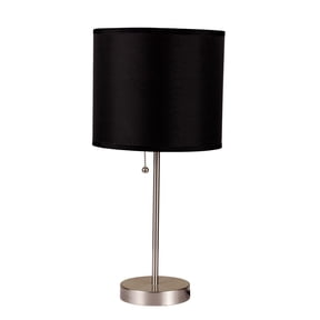 19" Tall Metal Table Lamp with Silver finish, Black Shade