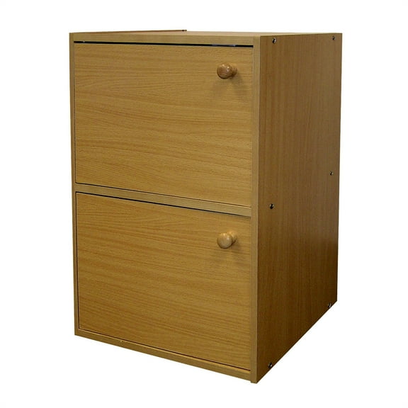 ORE International 24" Tall 2-Tier Wood Bookcase/Book Shelf with Doors in Natural