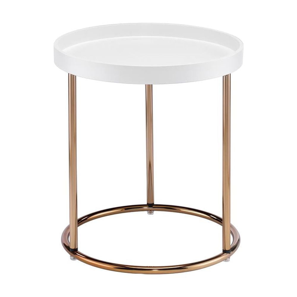 Edie 22" Round White Metal and Wood Accent Table