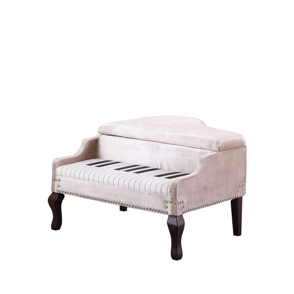 ORE International 21-Inch-Long Beige Piano Silver Nailheads Storage Ottoman