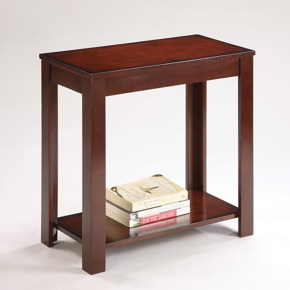 Espresso Composite Wood Rectangular Side Table with Shelf