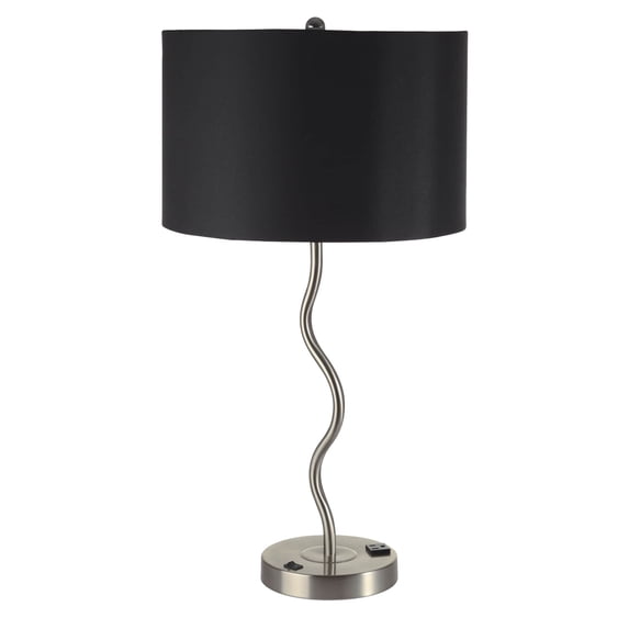 ORE International 28.5" Contemporary Metal Table Lamp with Black Shade in Nickel