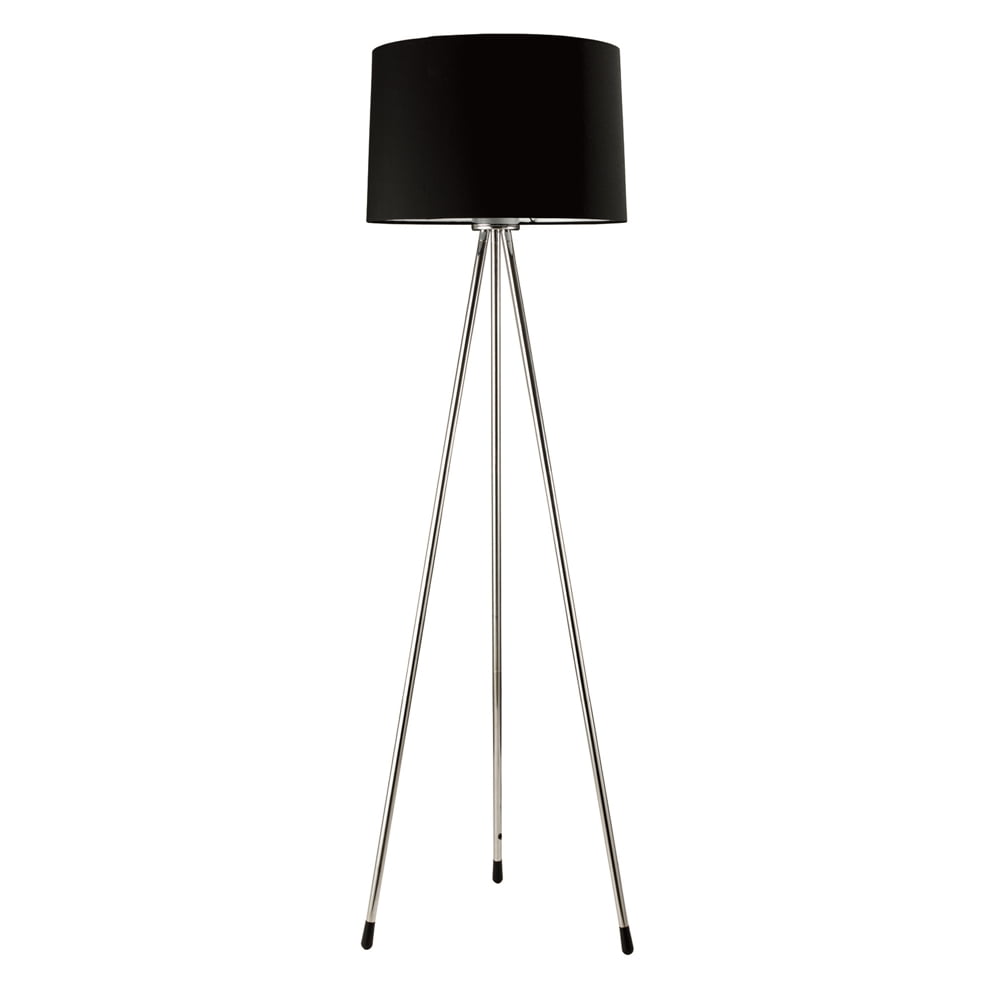Black Tripod Floor Lamp with White Fabric Shade