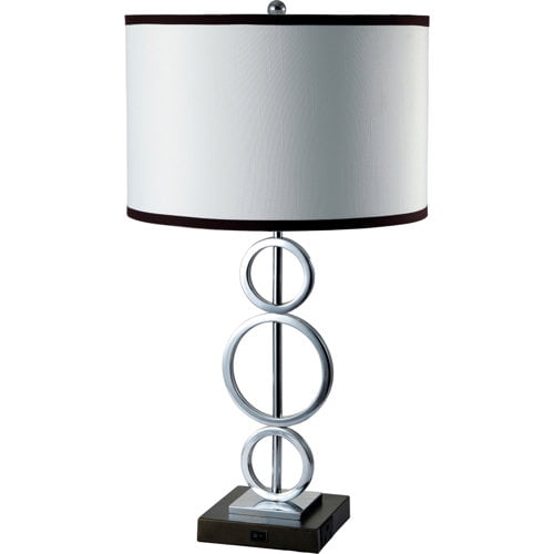 29" Tall Metal Table Lamp with Silver finish, Ring Style, White Round Shade