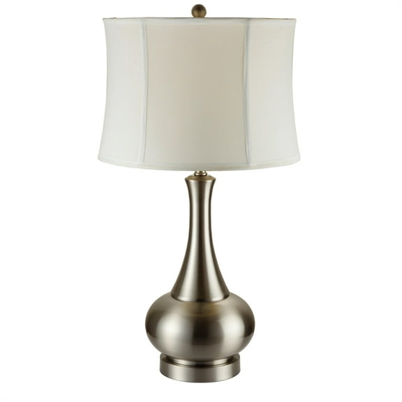 ORE International 30" Urn-Shaped Metal Table Lamp with Cotton Shade in Silver
